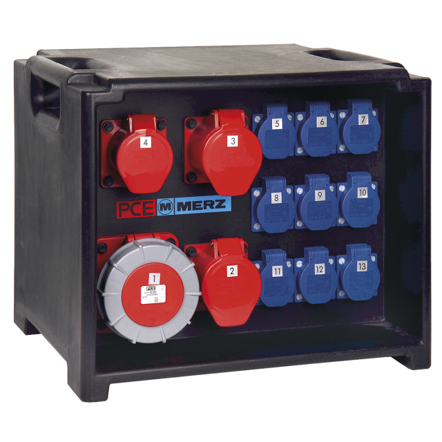 Distribution box plastic mobile Event-Vert. 63A 2x32 16A 9xSSD m.K.