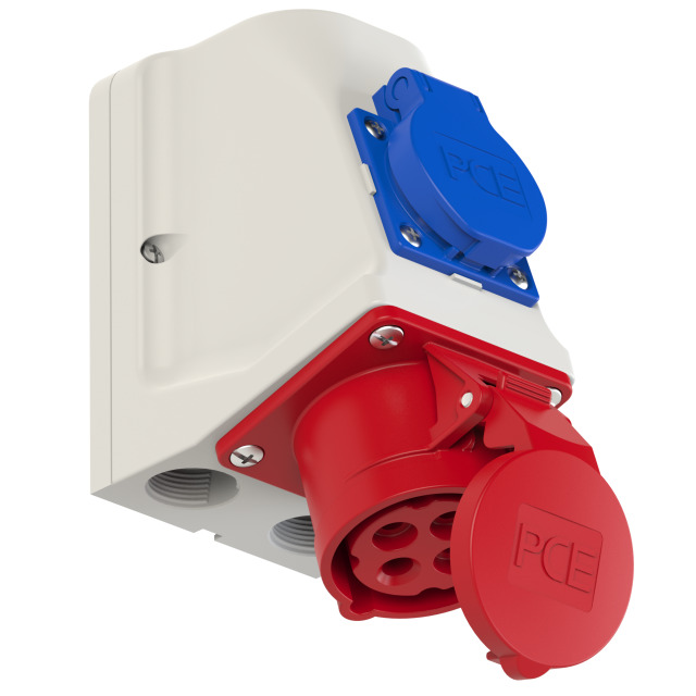 CEE-wall mounted socket + safety socket COMBO 16A 4p 6h IP44