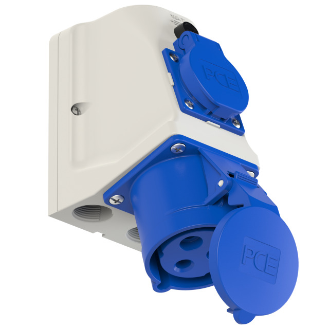 CEE-wall mounted socket + safety socket COMBO 32A 3p 6h IP44