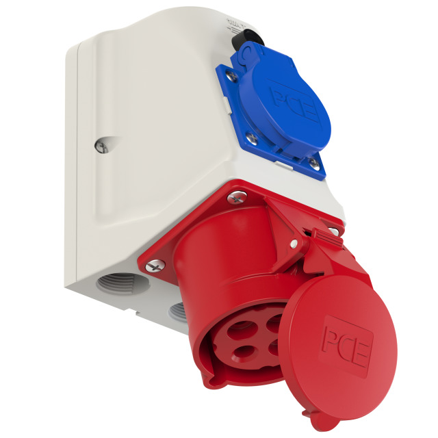 CEE-wall mounted socket + safety socket COMBO 32A 4p 6h IP44
